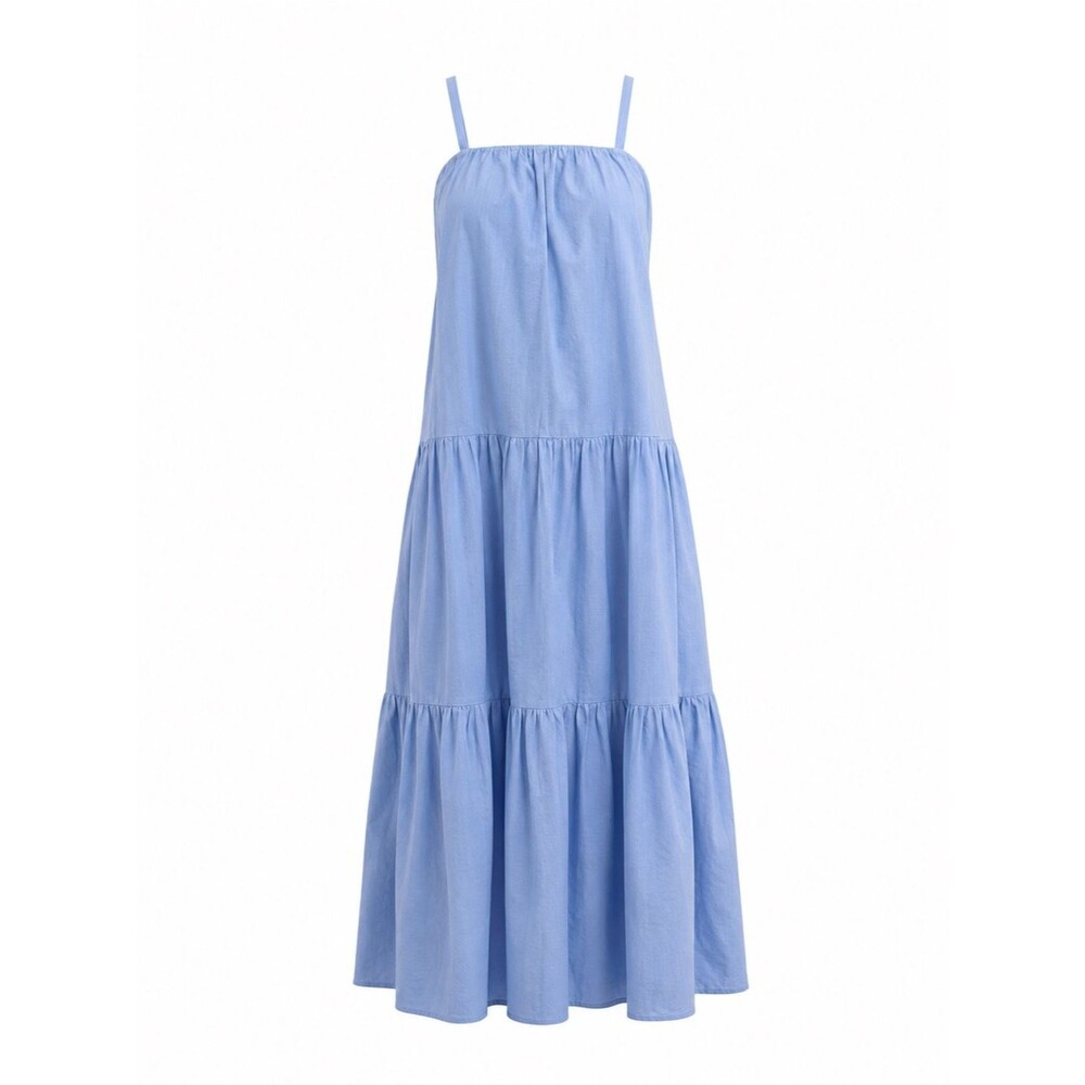 Steve Madden Oceane Tiered Cotton Maxi Sundress Removable Straps Blue S NEW